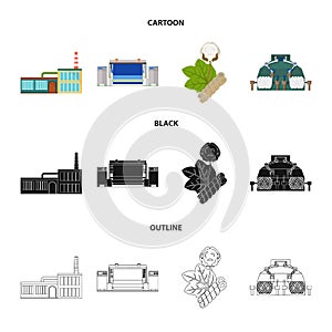 Factory, enterprise, buildings and other web icon in cartoon,black,outline style. Textile, industry, fabric icons in set