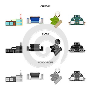 Factory, enterprise, buildings and other web icon in cartoon,black,monochrome style. Textile, industry, fabric icons in
