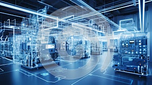 A factory floor with interconnected machines and sensors, exemplifying the implementation of IIoT in manufacturing.