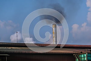 Factory flue emit smoke, pollution, industry that negatively affects the environment