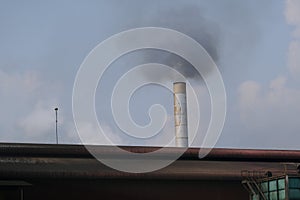 Factory flue emit smoke, pollution, industry that negatively affects the environment