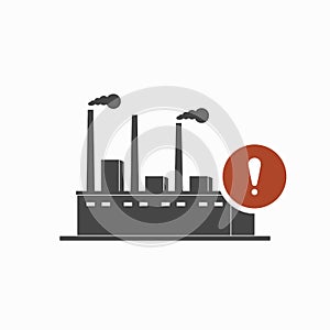 Factory icon with exclamation mark. Factory icon and alert, error, alarm, danger symbol