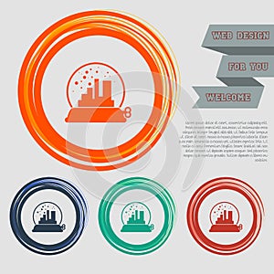 Factory icon on the red, blue, green, orange buttons for your website and design with space text.