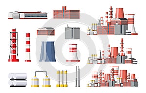 Factory icon set. Industrial factory, power plant.