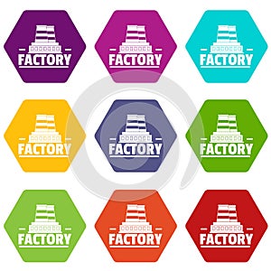 Factory icons set 9 vector