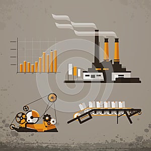 Factory icons. Set of colourful vector industrial