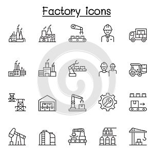 Factory & Industrial icons set in thin line stlye