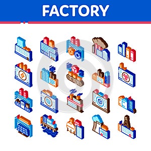 Factory Industrial Isometric Icons Set Vector