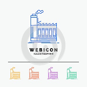 Factory, industrial, industry, manufacturing, production 5 Color Line Web Icon Template isolated on white. Vector illustration