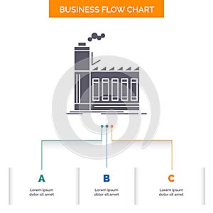 Factory, industrial, industry, manufacturing, production Business Flow Chart Design with 3 Steps. Glyph Icon For Presentation