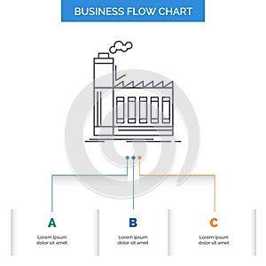 Factory, industrial, industry, manufacturing, production Business Flow Chart Design with 3 Steps. Line Icon For Presentation