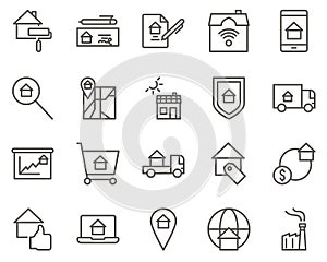 factory, industrial, plant set vector icons. Real estate icon set. Simple Set of Real Estate Related Vector Line Icons. Contains