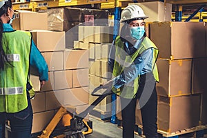 Factory industry worker working with face mask to prevent Covid-19