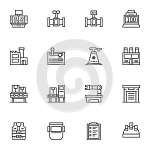 Factory manufacture line icons set