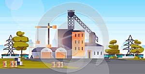 Factory manufacturing building industrial zone plant power station production technology concept cityscape background