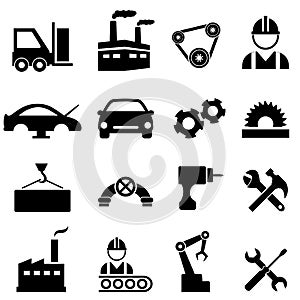 Factory, manufacturing and industry icons