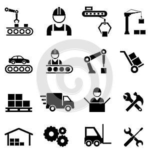 Factory and manufacturing industry icons