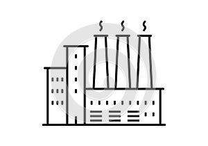 Factory outline icon. Industrial building. Industry and plant sign. Vector illustration