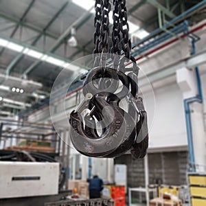 Factory overhead crane hook and chain