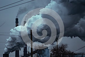 Factory pipe polluting air against, environmental problems, smoke from chimneys