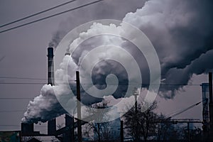 Factory pipe polluting air against, environmental problems, smoke from chimneys