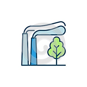 Factory Pipes with Smoke and Tree vector colored icon