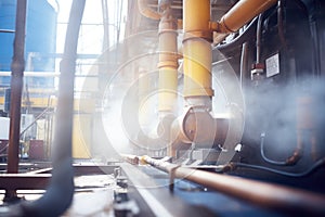 factory pipes steaming during processing