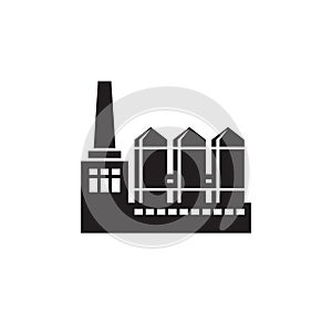 Factory plant -  black icon on white background vector illustration for website, mobile application, presentation, infographic.