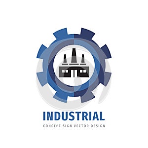 Factory plant with gear logo vector design. Industry concept icon sign. Graphic design element. Vector illustration