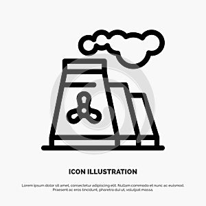 Factory, Pollution, Production, Smoke Line Icon Vector