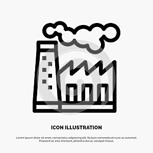 Factory, Pollution, Production, Smoke Line Icon Vector