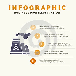 Factory, Pollution, Production, Smoke Solid Icon Infographics 5 Steps Presentation Background