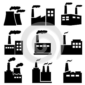 Factory, power plant industrial icons photo