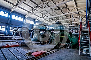 Factory premises with opened autoclaves for concrete blocks production