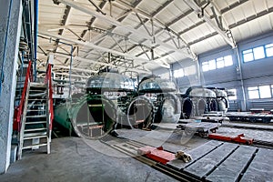 Factory premises with opened autoclaves for concrete blocks production