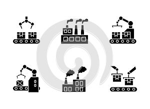 Factory production black glyph icons set on white space