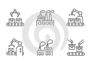 Factory production pixel perfect linear icons set