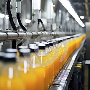 Factory. Robotic factory line for processing and bottling of juice