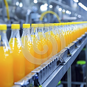 Factory. Robotic factory line for processing and bottling of juice