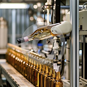 Factory. Robotic factory line for processing and bottling of wine