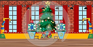 A factory scene indoor Christmas theme