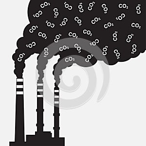 Factory silhouette with chimney polluting CO2 cloud smoke