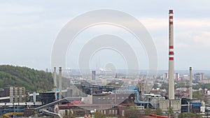 Factory smoke stacks. The heating plant of the city of Ostrava and the production of a coal fired black coke plant, a