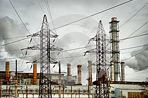 Factory with smoking chimneys