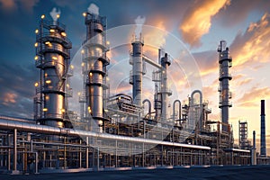 With factory smoking pipe, an oil refinery plant is located in an industrial zone