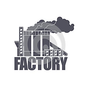 Factory with smoking pipes of processing plant, cement plant, logo, icon