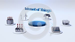 Factory, solar panel, wind generator, Hydroelectricity connect internet of things technology, artificial intelligence.