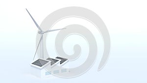 Factory with solar panels and wind turbine