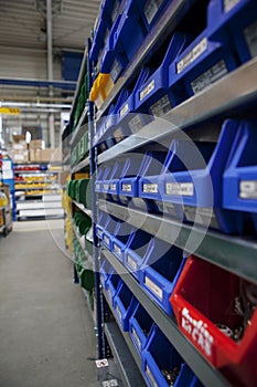 Factory stockroom boxes on shel