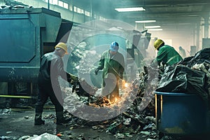 Factory teams coordinate recycling, sorting, and disposal for sustainable waste management.